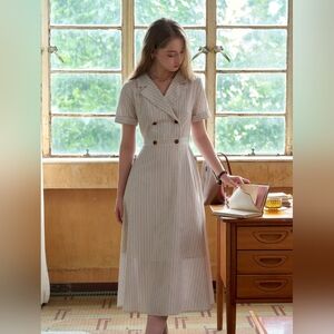 Simple retro Catalina V-Neck French Stripes Dress